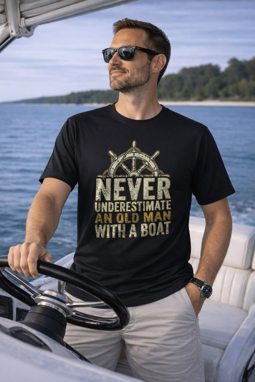 Never Underestimate An Old Man With A Boat T-Shirt